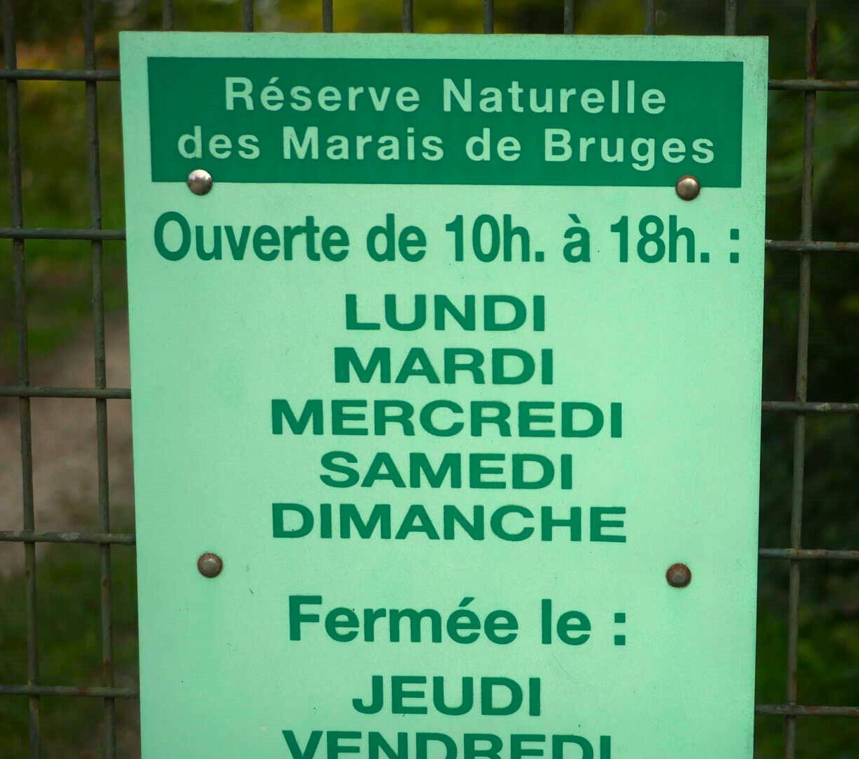 Réserve naturelle nationale des marais de Bruges horaires